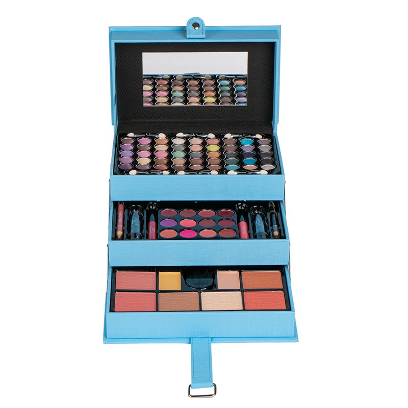DUER LIKA Blue Pattern Portable Professional 45 Color Eye Shadow Lip Enamel Blush Makeup Foundation Makeup Powder Set Eye Shadow