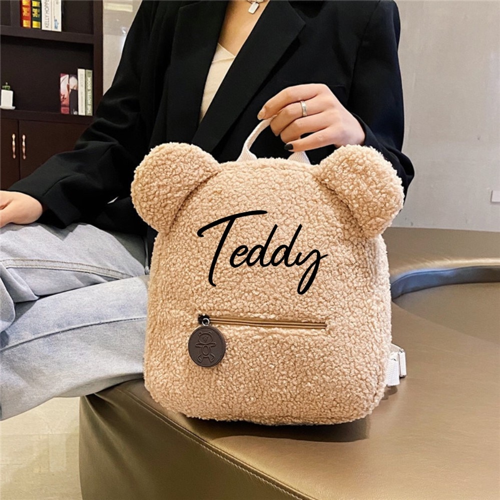 Personalised Name Initial Backpack with ANY NAME Portable Mini Children Travel Shopping Rucksacks Bear Shaped Shoulder Bags