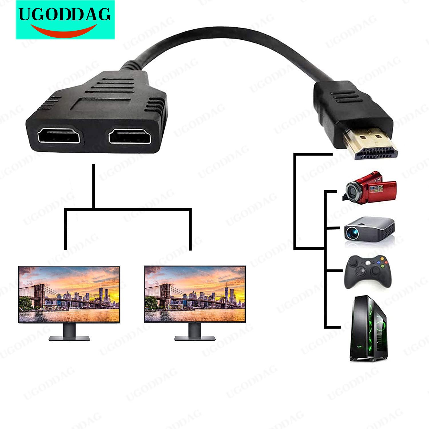Adaptateur de répartiteur HDMI, câble séparateur en Y à 2 ports, 1 en 2 sorties HDMI mâle à HDMI femelle, 1 à 2 voies pour HDMI