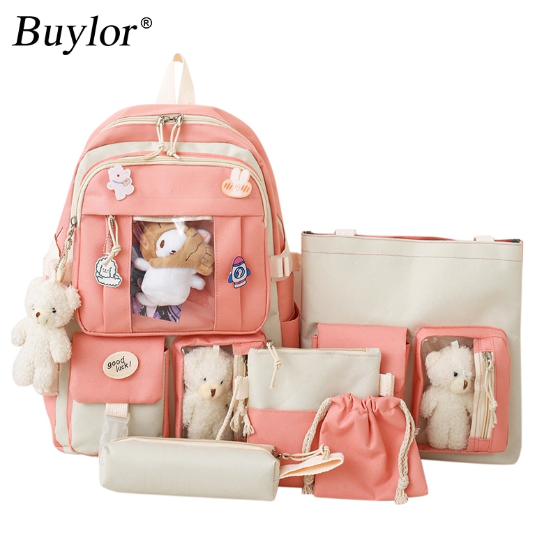 Buylor Kawaii Women Backpack Multi Pockets College Student Schoolbags Leisure Rucksack Streetwear Cute Harajuku Backpack Mochila