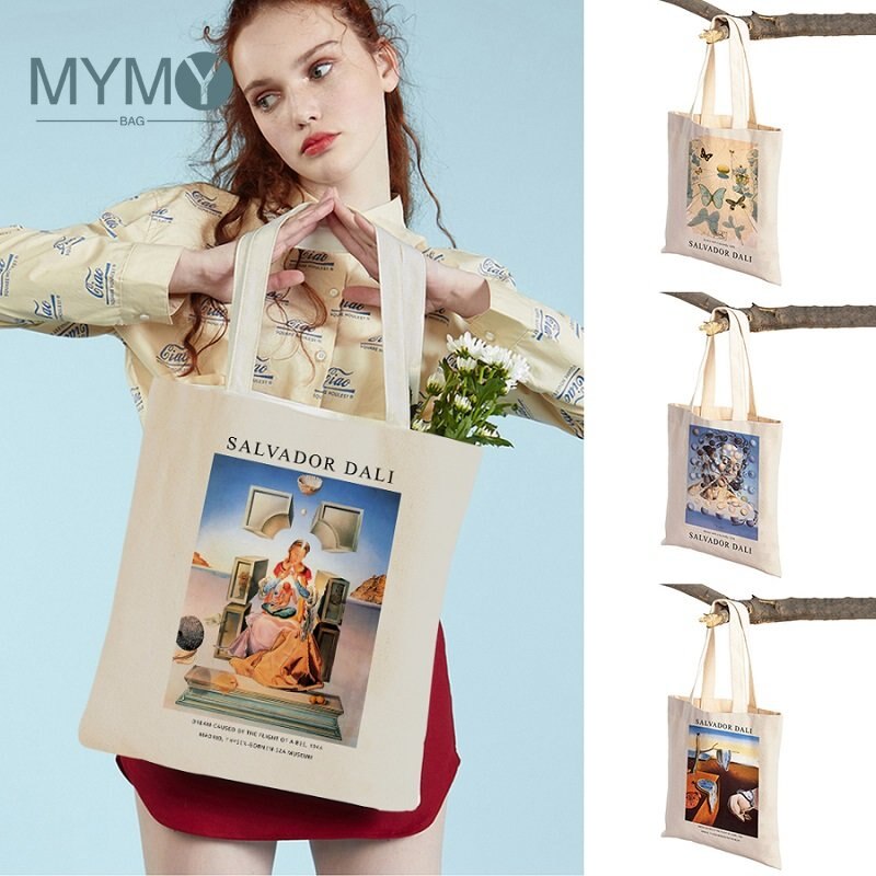 Salvador Dali Shoulder Bag Surrealism Cubism Exhibition Tote Bags Lady Reusable Casual Canvas Handbag Women Eco Shopping Bags