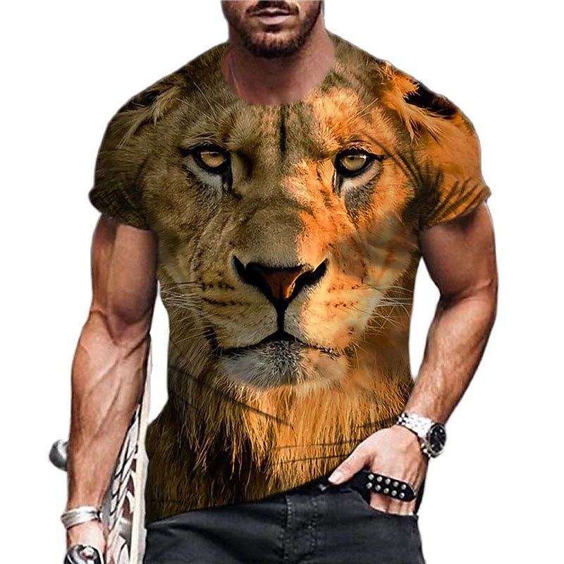 Men's T-Shirt 3D Lion Print Ferocious Animal T-Shirt Unisex Fashion O-Neck Short Sleeve Top Tee Large Loose Size Men's Oversized