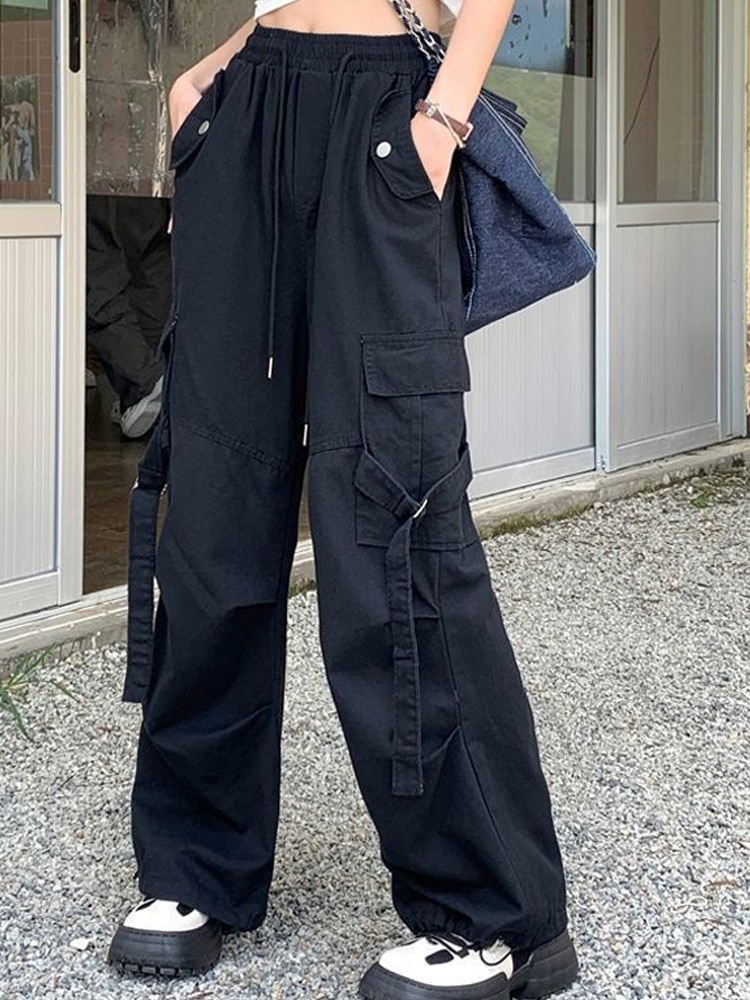 Y2k Cargo Pants Women Casual Loose Lace-up High Waist Female Wide Leg Pant 2023 Spring Streetwear Drawstring Ladies Long Trouser